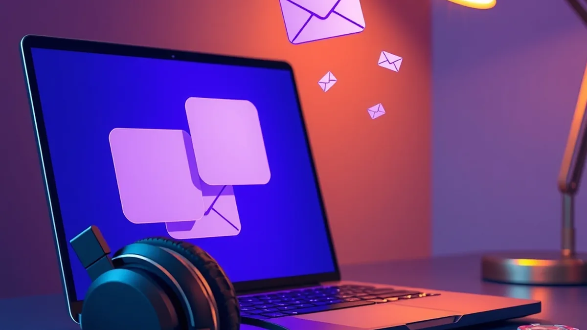 Headset, laptop chat bubbles and envelope icon for customer support
